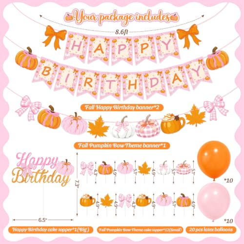 Fall Birthday Party Decorations Set Pink Pumpkin Maple Leaves Thanksgiving Indoor Home
