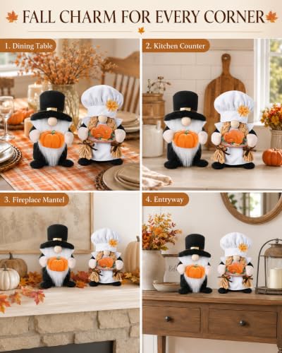 Pilgrim Chef Gnome Decor - Fall Harvest Thanksgiving Plush Set (2 Pack)
