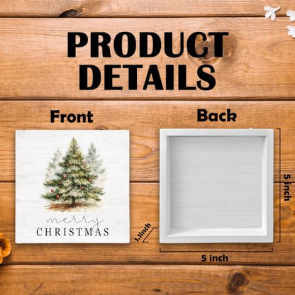 Christmas Pine Tree Farmhouse Wood Box Sign - Winter Holiday Decor 5x5 - Color 11