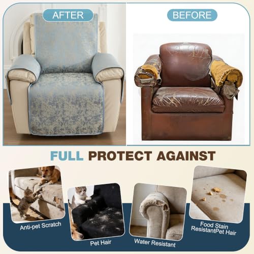 Summer Microfiber Recliner Cover Non-Slip 1 Seater with Storage Blue