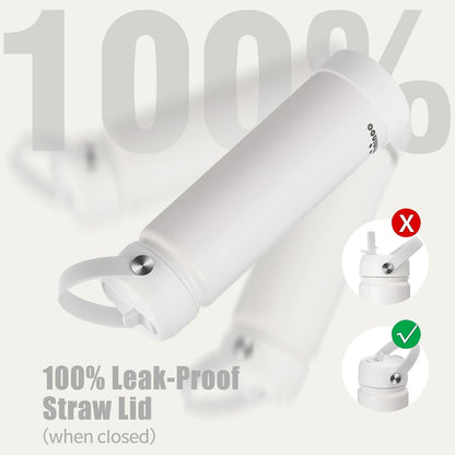 Mininoo Insulated Stainless Steel Water Bottle - BPA-Free, Leak-Proof Design, 24 oz, White
