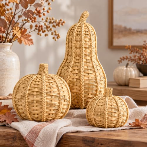 Rustic Fall Wicker Pumpkin Set - 3 Decor Pieces for Autumn & Thanksgiving
