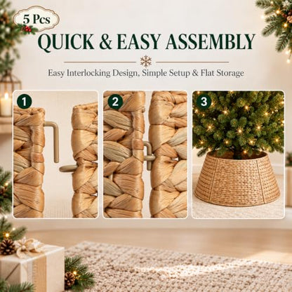 28 Inch Woven Rattan Christmas Tree Collar - Tree Skirt for Artificial Trees