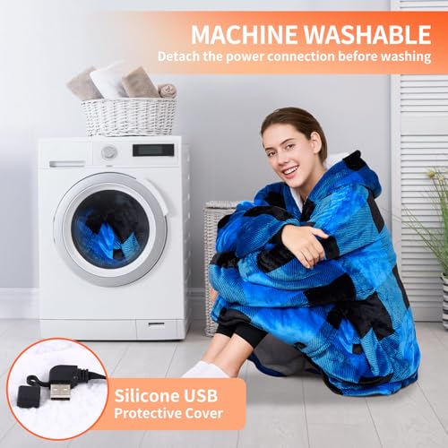 Heated Hoodie Blanket for Women Black-Blue USB Wearable Heated Blanket with 3 Levels
