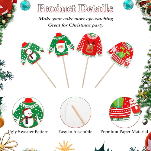 Ugly Sweater Christmas Cupcake Toppers 40 pcs Holiday Cake Decorations - Variation of Christmas-40pcs