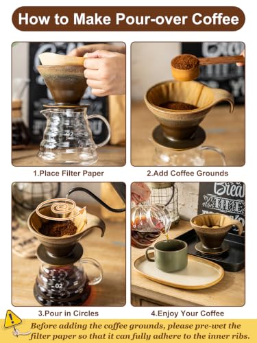 Ceramic Pour Over Coffee Maker - Single-Hole Cone with Curved Handle, Earthy Brown