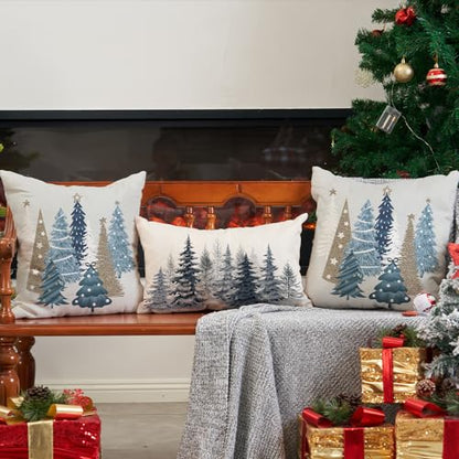 Christmas Pillow Covers 18x18 Inch Set of 2 Off-White Xmas Tree Decor for Home Couch