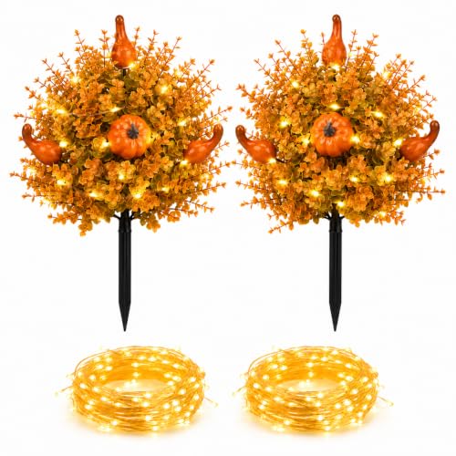 Artificial Fall Decor Stems with Pumpkins & LED String Lights - Indoor Outdoor