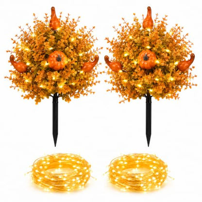 Artificial Fall Decor Stems with Pumpkins & LED String Lights - Indoor Outdoor