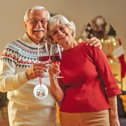 First Christmas as Grandparents Ceramic Ornament with Gift Box - Variation of Grandparents