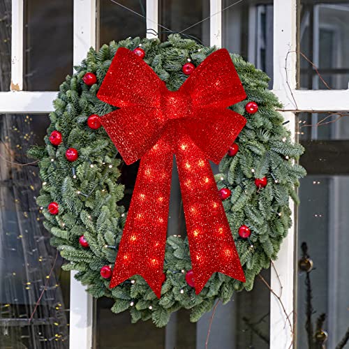 24 Inch 40 LED Christmas Wreath Bow - Glitter Red Holiday Door Decor - Variation of THIS listing