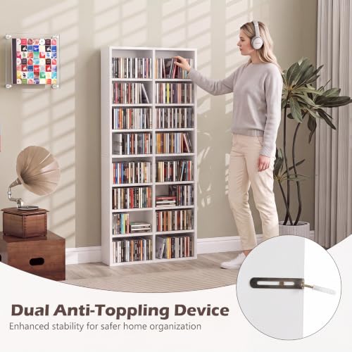 Giantex 16-Shelf CD DVD Storage Rack, Wide White Media Organizer