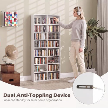 Giantex 16-Shelf CD DVD Storage Rack, Wide White Media Organizer