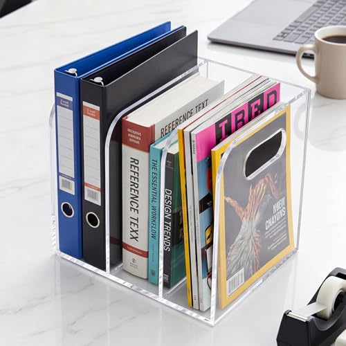 Space-Saving Clear Acrylic Desktop Organizer - Modern Office Shelf - Transparent-3