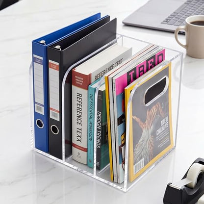 Space-Saving Clear Acrylic Desktop Organizer - Modern Office Shelf - Transparent-3