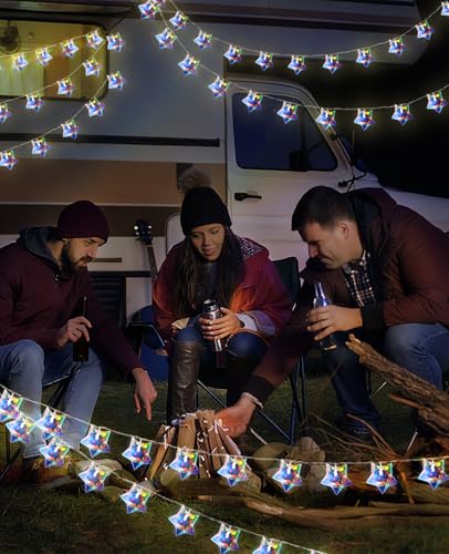 50 LED Iridescent Star String Lights - USB & Battery Operated Indoor Outdoor Decor - White-Star-50