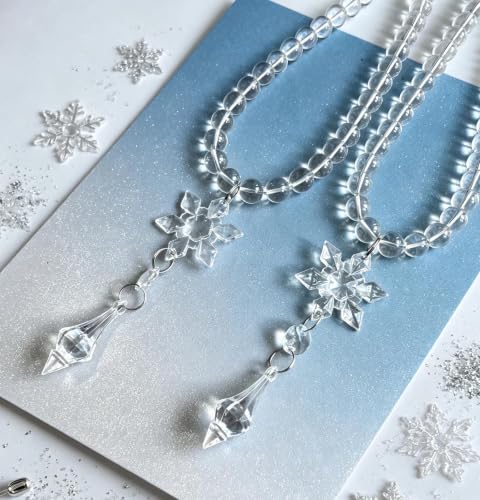 Long Snowflake Beaded Magnetic Curtain Tiebacks - Clear Crystal & Steel Wire - Style 5 (2 Pack)