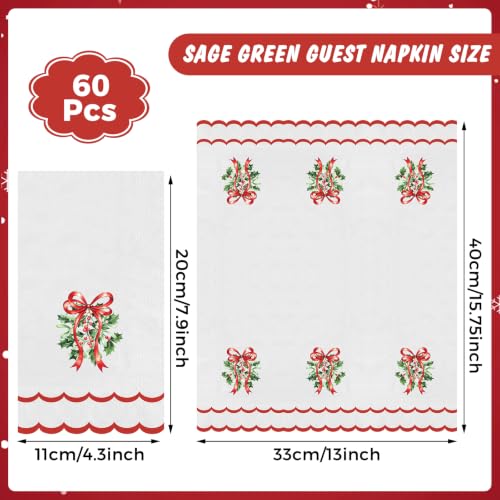 Christmas Mistletoe Paper Napkins 60 Pack - Holiday Guest Towels for Bathroom & Table Decor