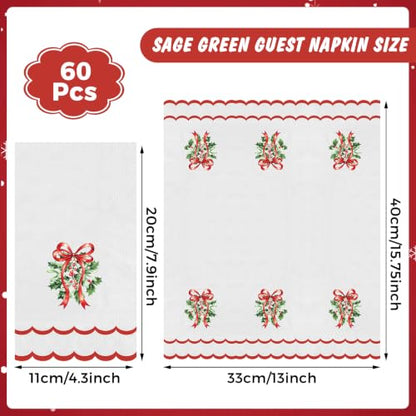 Christmas Mistletoe Paper Napkins 60 Pack - Holiday Guest Towels for Bathroom & Table Decor