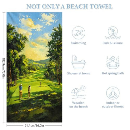 Vintage Golf Pattern Beach Towel - Large 36x72 Inch Absorbent Quick Dry Sea Blue