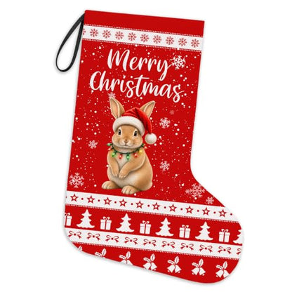 Christmas Stockings Bunny Gifts Holiday Decor 16.8 Inch Linen