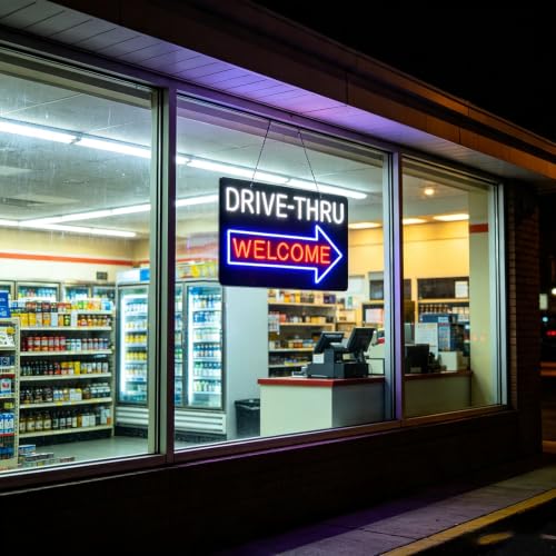 Drive Thru Welcome Neon Sign - Wall Decor LED Neon Lights for Bedroom, Office, Bar, Christmas 23.2 x 15 Inch