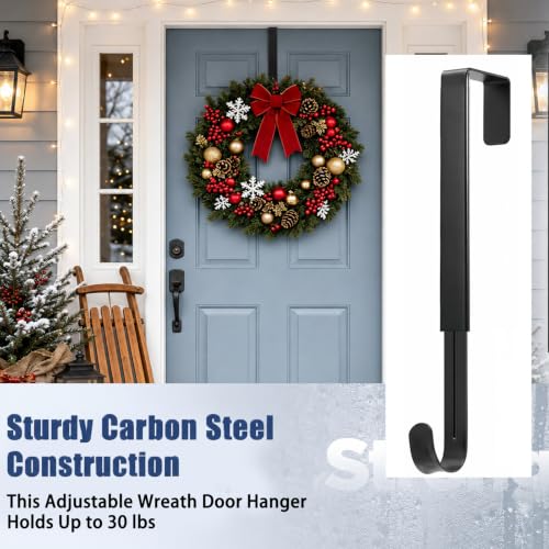 Heavy-Duty Adjustable Wreath Hanger for Front Door Black - Supports Up to 30 lbs