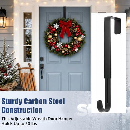 Heavy-Duty Adjustable Wreath Hanger for Front Door Black - Supports Up to 30 lbs