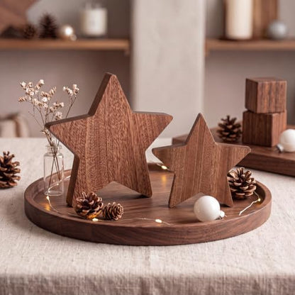 Rustic Wooden Christmas Stars Tabletop Decor Set - 4.72 Inches, 2 Pieces