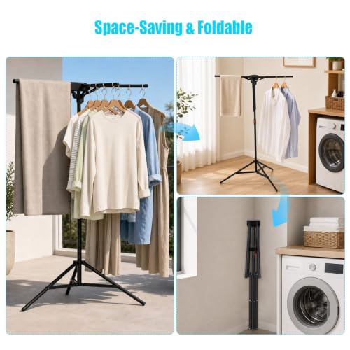 Portable Clothes Drying Rack with 4 Bars - Foldable Space Saver Black