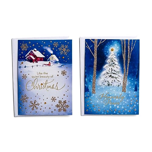 Christmas Greeting Card Set with Scripture - Snowy Scene Dual Pack, 24 Cards & Envelopes
