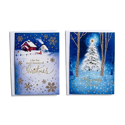 Christmas Greeting Card Set with Scripture - Snowy Scene Dual Pack, 24 Cards & Envelopes