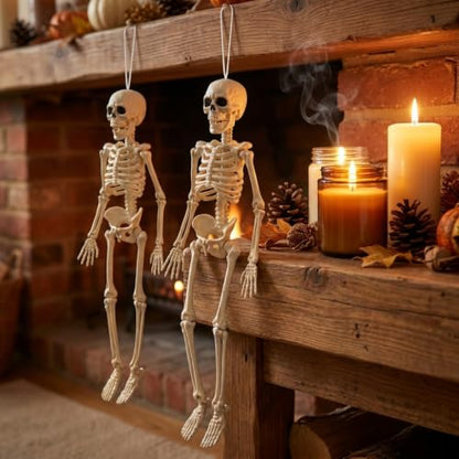 Halloween Hanging Skeleton Decorations - Small 16 Inches - Set of 2 - Flexible Joints