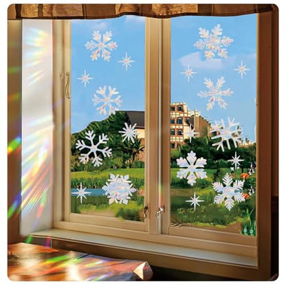 Snowflake Christmas Window Stickers - Bird Deterrent Rainbow Sun Catcher Decals