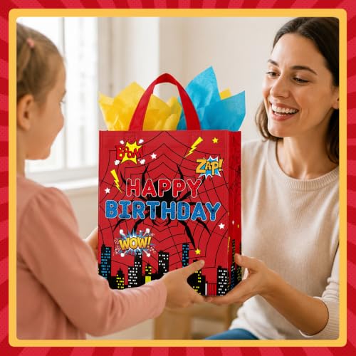 Reusable Cartoon Spider Gift Bags - 20 Pack for Birthday Party Favors