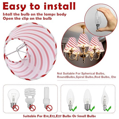 Christmas Lamp Shades Clip On Candy Canes 3x6x5 Inches - 6 Pcs Variation of 6 / Candy Canes