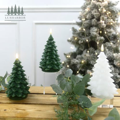 Christmas Tree Flameless Candles with Remote 2-Pack, Green Wax, Battery Operated
