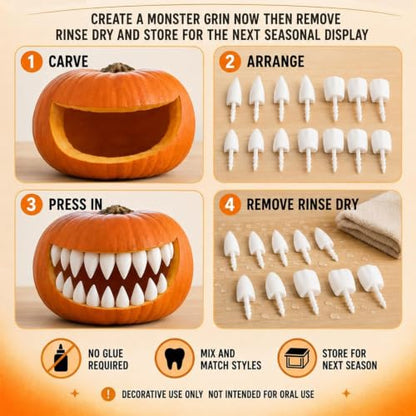Monster Grin Pumpkin Teeth Kit - DIY Halloween Pumpkin Face Decorations, A2 Variation