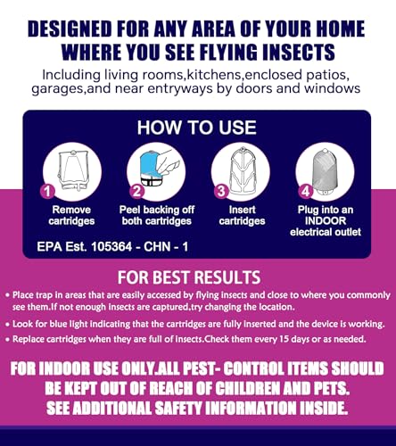 Indoor Flying Insect Trap with 2 Plugs & 6 Refills, UV Light Bug Catcher for Fruit Flies & Gnats - Quiet, Mess-Free