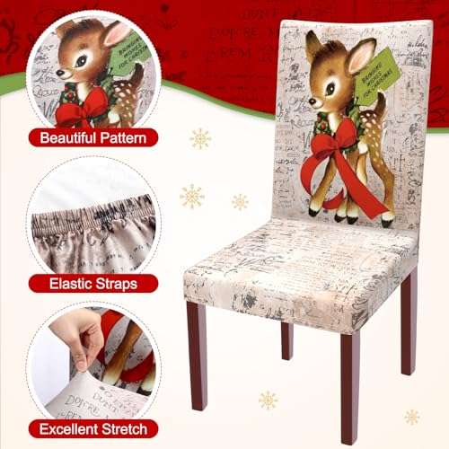 Wood Merry Christmas Chair Covers Set of 6 - Holiday Santa Snowman Elk