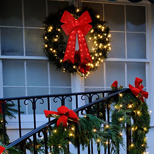 24 Inch 40 LED Christmas Wreath Bow - Glitter Red Holiday Door Decor - Variation of THIS listing