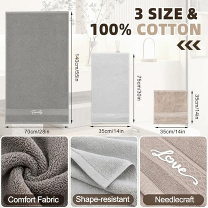 3 Piece Cotton Bath Towel Set with Hand Towel & Washcloth - Grey