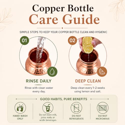 Pure Copper Water Bottle 34oz - Handcrafted Hammered Ayurvedic Drinking Bottle for Daily Hydration