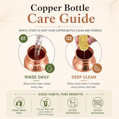 Pure Copper Water Bottle 34oz - Handcrafted Hammered Ayurvedic Drinking Bottle for Daily Hydration