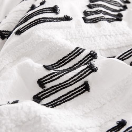 King Duvet Cover Set with Tufted Boho Cotton Blend - Black White Variation