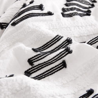 King Duvet Cover Set with Tufted Boho Cotton Blend - Black White Variation