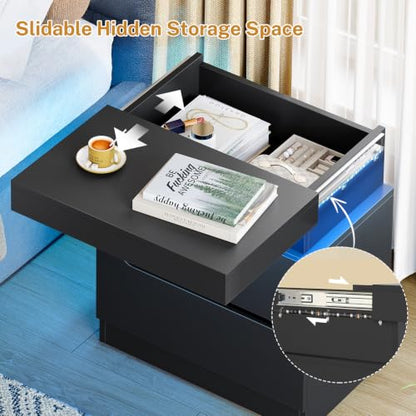 Nightstand with 2 Drawers and App‑Controlled RGB LED Light – Hidden Storage