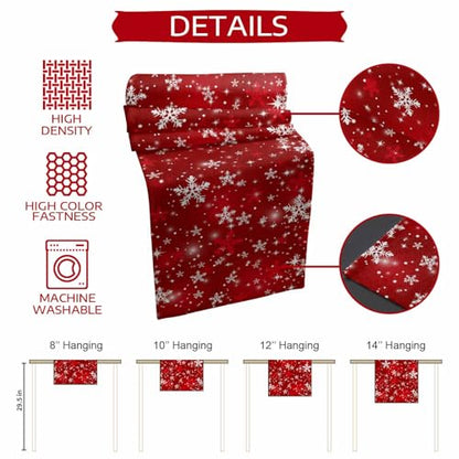 Red Christmas Table Runner 13x72 Inches Snowflake Holiday Decor - Farmhouse Style