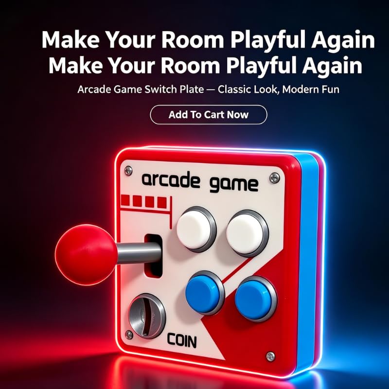 PulseForge Retro Arcade Game Light Switch Cover with Joystick & Colorful Buttons - 1 Pcs