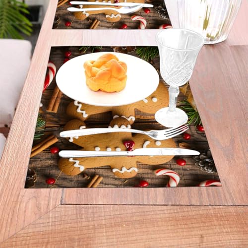 Christmas Gingerbread Men PVC Placemats Set of 6 - Heat Resistant Non-Slip Holiday Table Decor - Placemat44